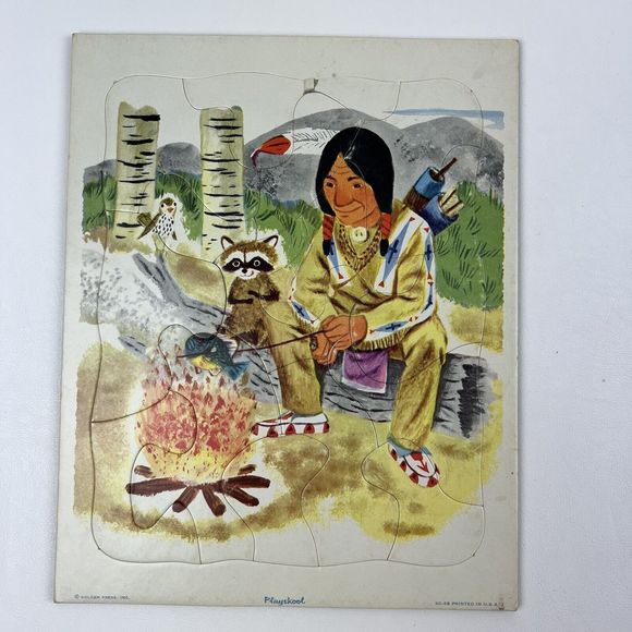PLAYSKOOL Native American VTG 50s Puzzle Lot Indian  80-6A 6B USA Golden Press - Picture 2 of 10